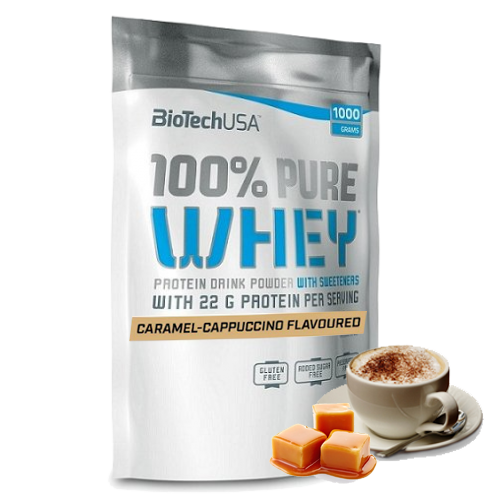Протеин сывороточный (концентрат+изолят) 100% Pure Whey Biotech USA 1000г (карамель-капучино) - фото 1 - id-p190136925