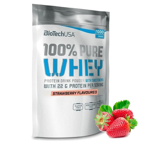 Протеин сывороточный (концентрат+изолят) 100% Pure Whey Biotech USA 1000г (клубника) - фото 1 - id-p190136926