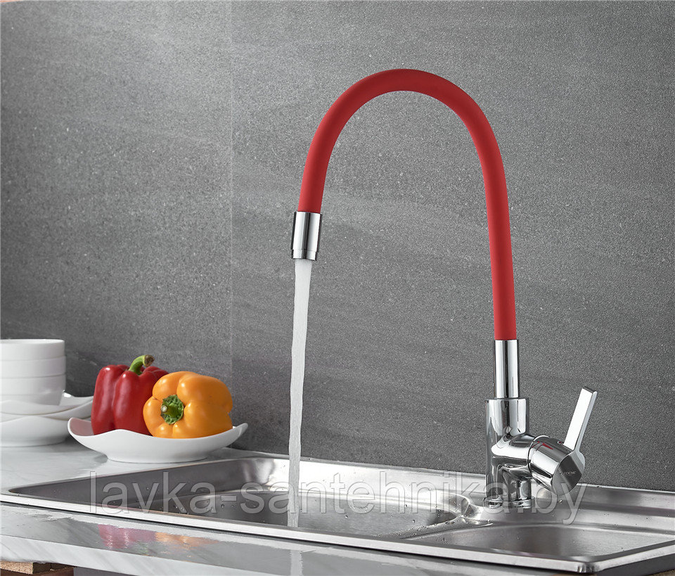 Смеситель для кухни LEDEME L4898-1 с гибким изливом (красный)