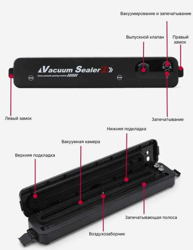 Вакуумный упаковщик Vacuum Sealer Z вакууматор - фото 4 - id-p190159684