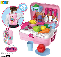 Детская игровая мини - кухня в рюкзаке, набор кухня, свет, звук, арт. 8742