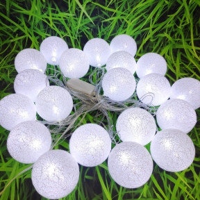 Гирлянда Новогодняя Шар хлопковый Тайские фонарики 20 шаров, 5 м Белая