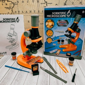 Детский набор Юный биолог Микроскоп Scientific Microscope с приборами для опыта Оранжевый