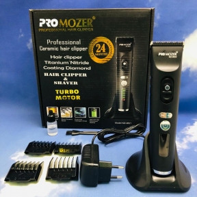 Профессиональная портативная машинка с LCD-дисплеем для стрижки ProMozer MZ-9822 (4 сменные насадки) - фото 1 - id-p179625095