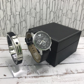 Подарочный набор 2 в 1 мужские кварцевые часы и браслет Модель 13, фото 1