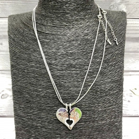 Парная подвеска Сердце на цепочках (2 цепочки, 2 половинки сердца) Серебро - фото 1 - id-p132028926