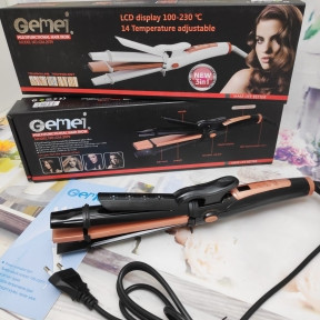 NEW  Стайлер для волос 3 в 1 (гофре, плойка, выпрямитель - утюжок) GEMEI GM-2979 с LCD дисплеем Черный корпус