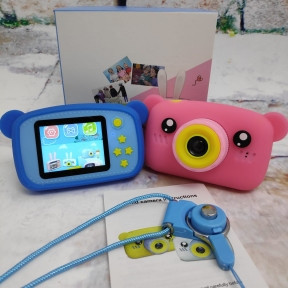 NEW design Детский фотоаппарат Zup Childrens Fun Camera со встроенной памятью и играми Мишка Розовый - фото 1 - id-p132028989