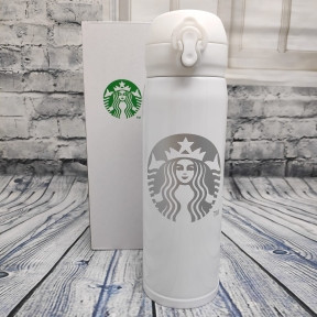 УЦЕНКА Термокружка Starbucks 450мл (Качество А) Белый с логотипом в серебре - фото 1 - id-p179625399
