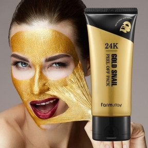 Антивозростная маска - пленка с золотом и муцином улитки FarmStay 24K Gold Snail Peel Off Pack, 100g (Original - фото 1 - id-p179623824
