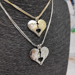 Парная подвеска Сердце на цепочках (2 цепочки, 2 половинки сердца) Золото - Серебро - фото 1 - id-p179627776