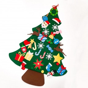 Елочка из фетра с новогодними игрушками липучками Merry Christmas, подвесная, 93 х 65 см Декор С - фото 1 - id-p179625629