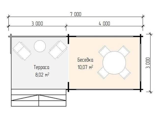 Беседка из бруса с большой террасой 3х7м БД-07 - фото 2 - id-p115820347