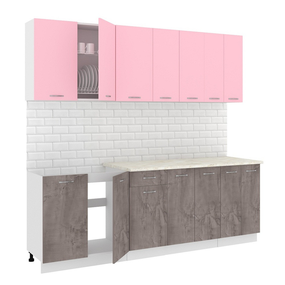 Кухня Лира-Лайт 2.3м (оникс/розовый) - фото 1 - id-p190202973
