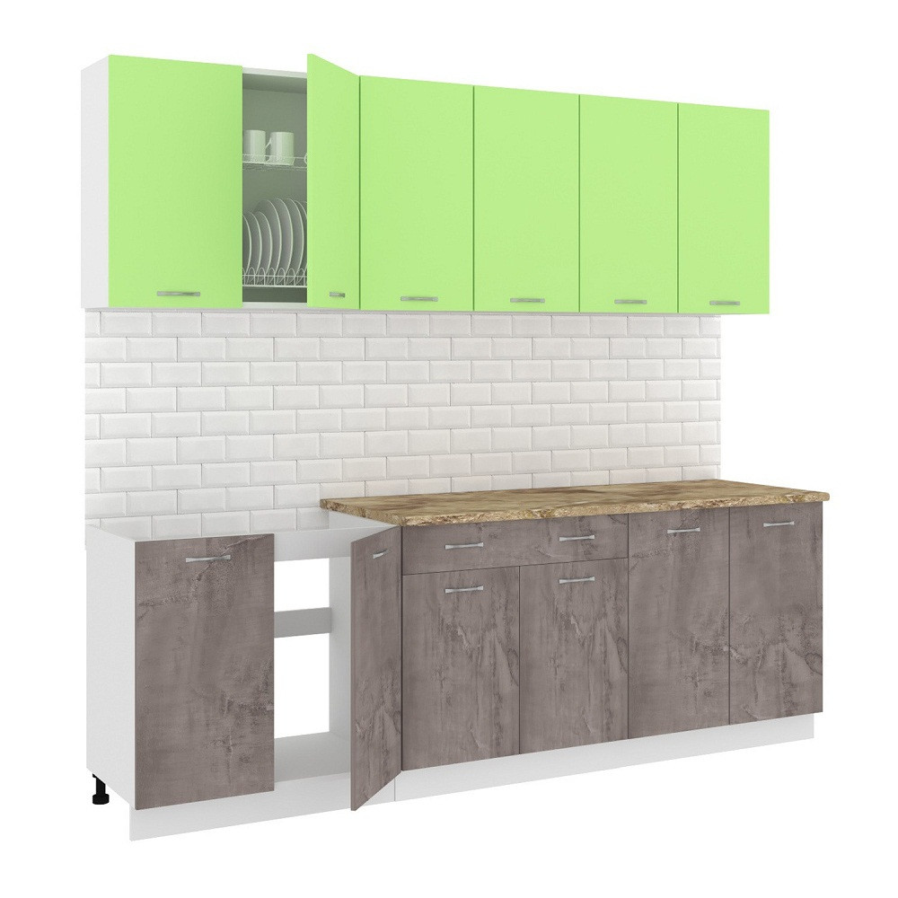 Кухня Лира-Лайт 2.4м (оникс/зеленый) - фото 1 - id-p190218515
