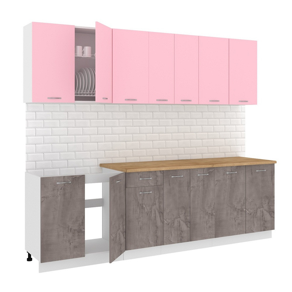 Кухня Лира Лайт 2.6м Оникс-Розовый - фото 1 - id-p190218818