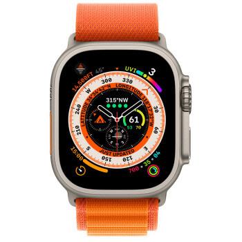 Apple Apple Watch Ultra GPS + Cellular 49мм Titanium Case with Orange Alpine Loop (размер S) MQEU3 - фото 2 - id-p190288650