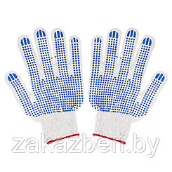 Перчатки хлопчатобумажные с ПВХ (точка), 3 нити, 10 класс, 30гр, белые (Россия)