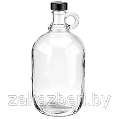 Бутылка стеклянная "Южанка" 2л, h26,5см, д/горла 2,6см, с ручкой, пластмассовая винтовая крышка (д/основания