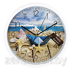 Часы настенные "Море-1" д30х4,2см, мягкий ход, циферблат фотопечать, пластм. белый (Китай)