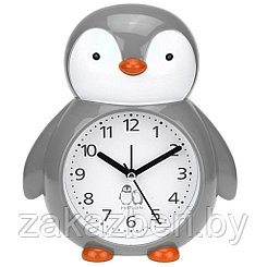 Часы-будильник "Пингвин" 15,5х17,5х5см, циферблат белый с деколью, пластм. серый (Китай)
