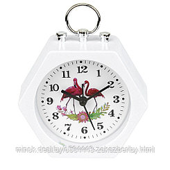 Часы-будильник "Фламинго" 11х10х4,5см, циферблат с деколью, пластм. цвета микс (Китай)