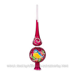 Елочная игрушка верхушка стеклянная "Лесная ветка" h25,5см, ручная художественная роспись, подарочная упаковка