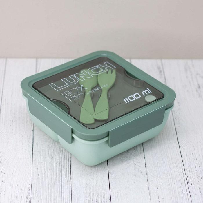 Ланч бокс c приборами «Lunch Box» зеленый 1100 мл - фото 1 - id-p190321053