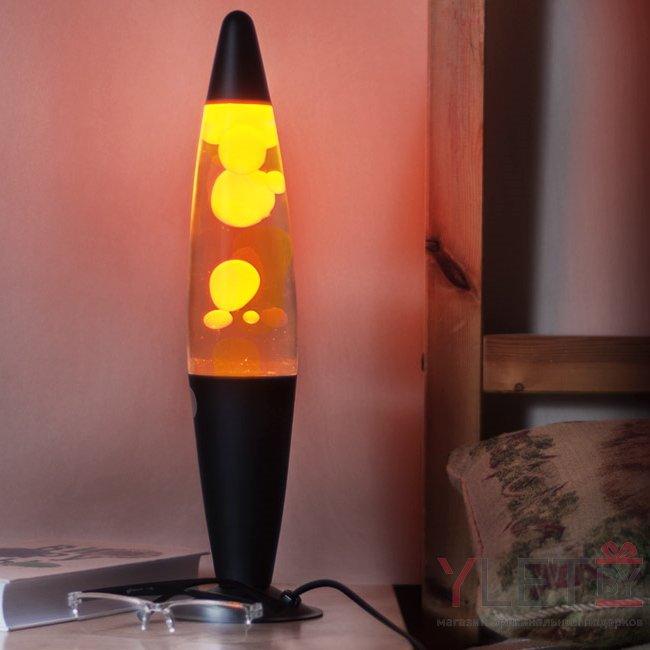 Лава лампа в черном корпусе 35 см Оранжевая