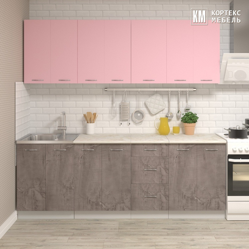 Кухня Лира 2.2м (оникс/розовый) - фото 2 - id-p190338089