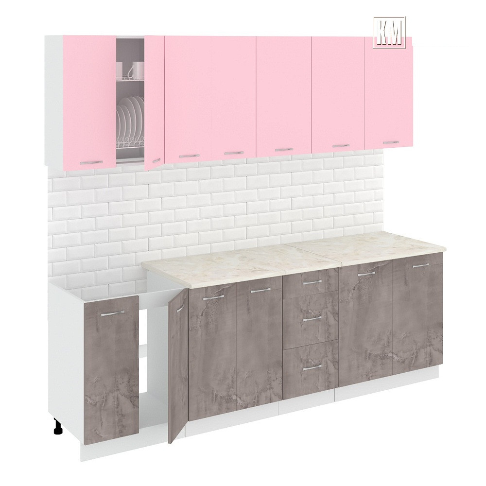 Кухня Лира 2.4м (оникс/розовый) - фото 1 - id-p190338229