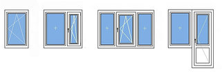 Окна из ПВХ 1-2-3-створчатые, балконные группы стандартных размеров