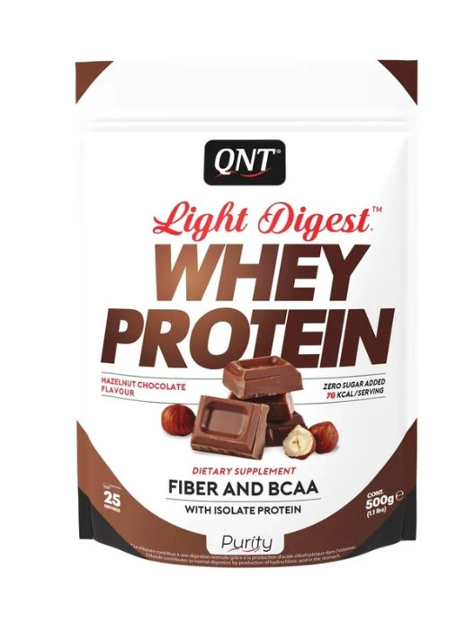 Протеин сывороточный (концентрат+изолят) Whey Light Digest QNT 500г (орех-шоколад) - фото 1 - id-p190376424