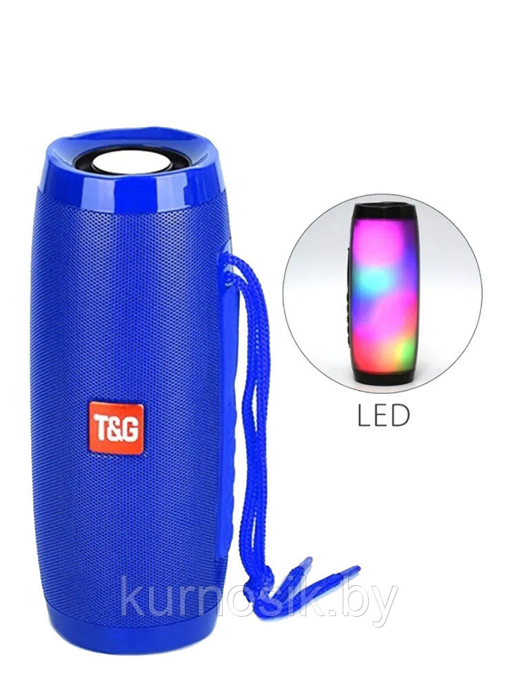 Беспроводная портативная Bluetooth колонка T&G TG-157 с подсветкой, 2 динамика, FM радио, micro SD синий - фото 5 - id-p190412490