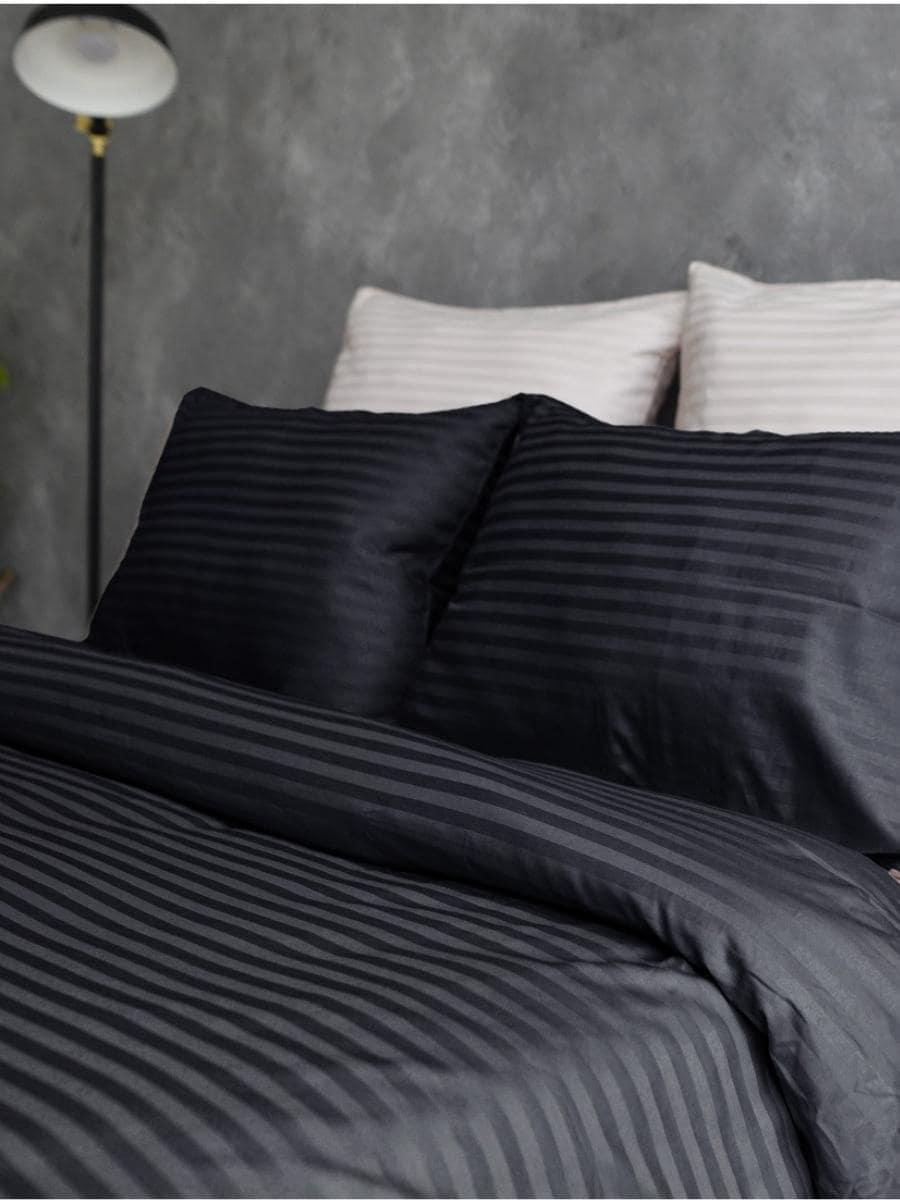 Комплект постельного двуспальный евро Stripe 70х70 Черный - фото 2 - id-p190462615