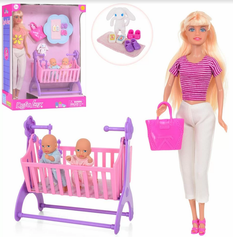 Детская Кукла типа барби "Defa Lucy" с малышами близнецами, кроваткой и аксессуарами арт.8359 - фото 1 - id-p117760355