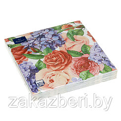 Салфетки бумажные "Art Bouquet" 33х33см, 3-х слойные, 20 штук в упаковке, 100% целлюлоза, "Прекрасные цветы"