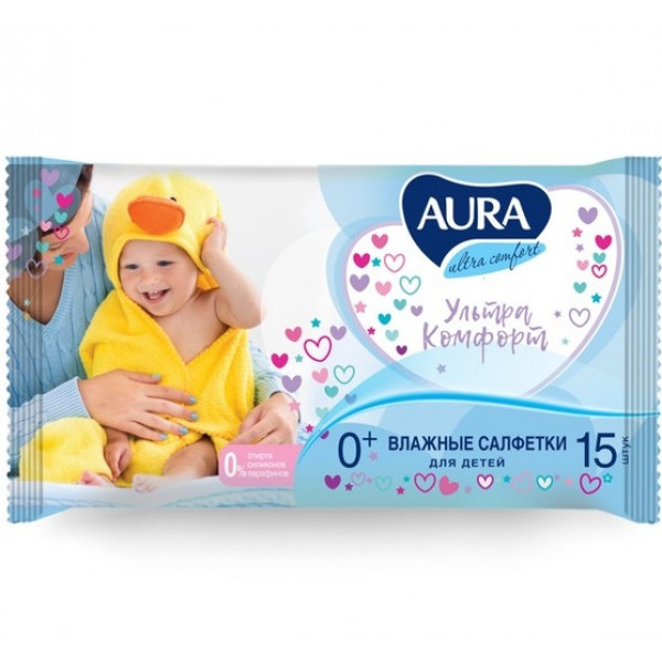Салфетки влажные Aura Ultra Comfort алоэ и витамин Е 15шт - фото 1 - id-p190522391