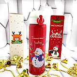 Новогодняя термокружка Merry Christ, 500 ml Красно-белая Снеговик, фото 3