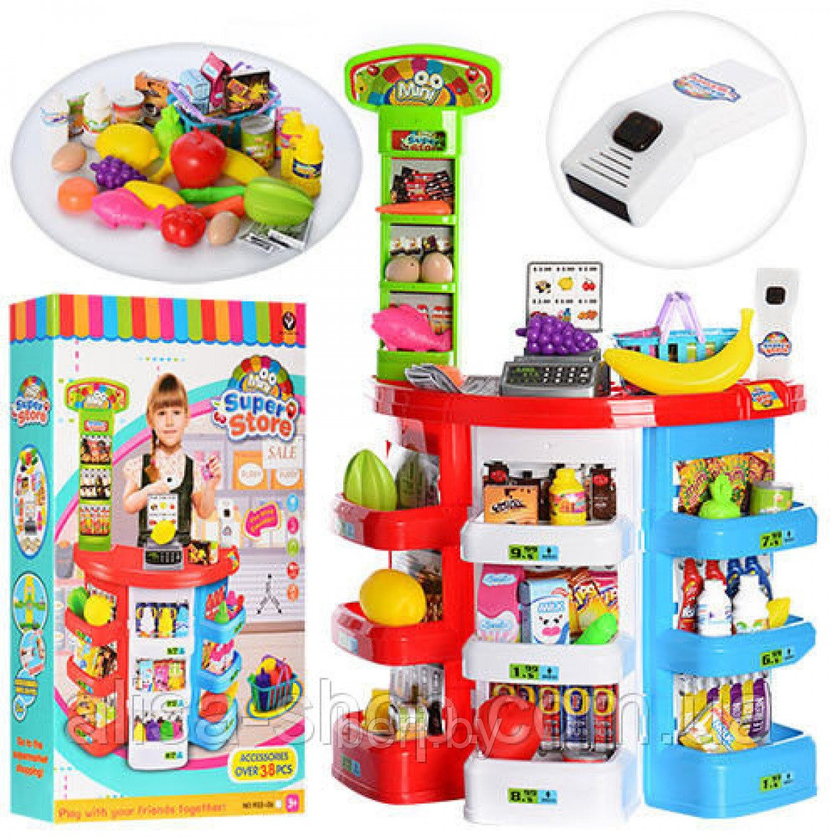 922-06В Игровой набор "Супермаркет с корзиной", касса, продукты, 44 предмета - фото 2 - id-p190120959