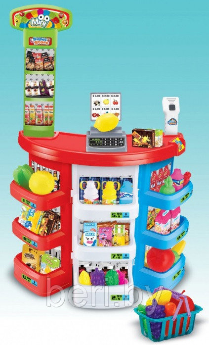 922-06В Игровой набор "Супермаркет с корзиной", касса, продукты, 44 предмета - фото 3 - id-p190120959