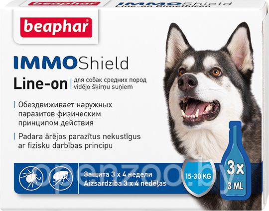 Beaphar IMMO SHIELD LINE-ON DOG 3x3ml / Капли от паразитов для собак средних пород - фото 1 - id-p190643225