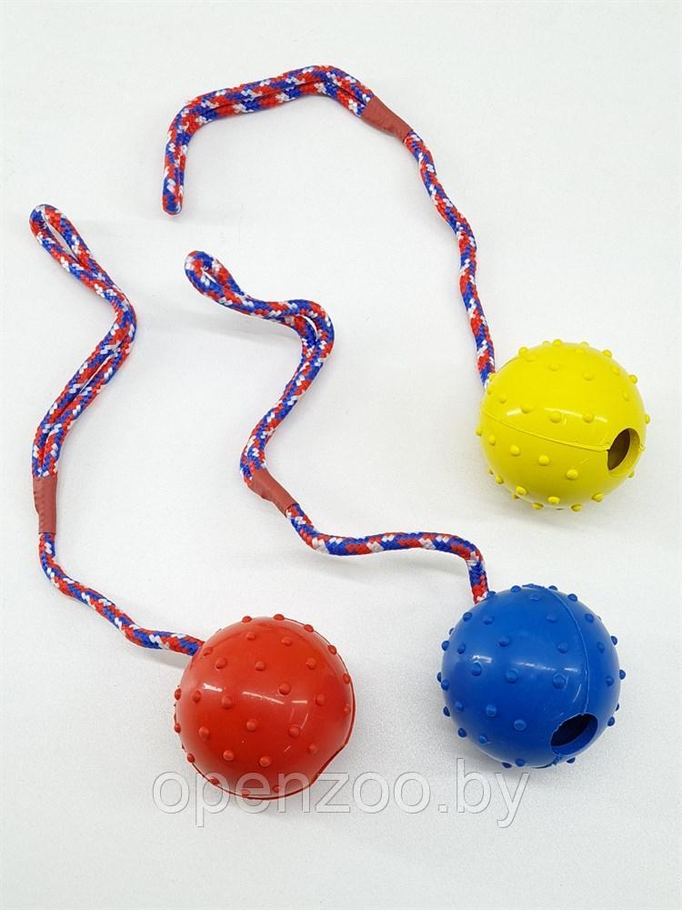 ZooAqua Игрушка для собак "Резиновый колючий мяч с веревкой", 6х30 см. - фото 1 - id-p190643288