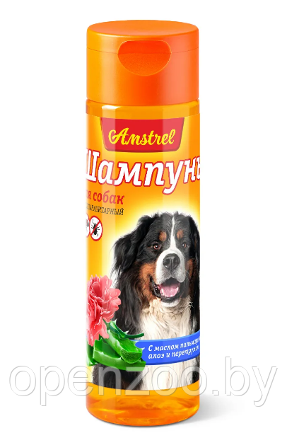 Amstrel Шампунь Amstrel 120 мл для собак антипаразитарный с маслом пальмарозы, алоэ и экстрактом пиретрума