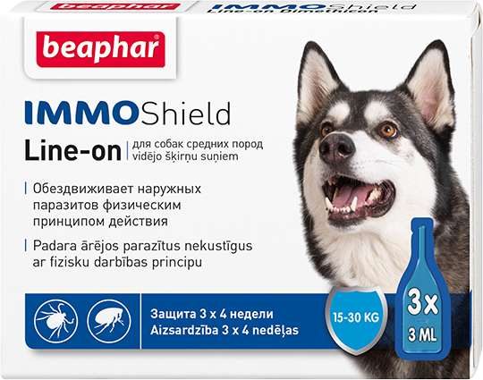 Beaphar IMMO SHIELD LINE-ON DOG 3x3ml / Капли от паразитов для собак средних пород