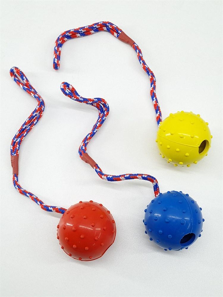ZooAqua Игрушка для собак "Резиновый колючий мяч с веревкой", 6х30 см. - фото 1 - id-p190647519