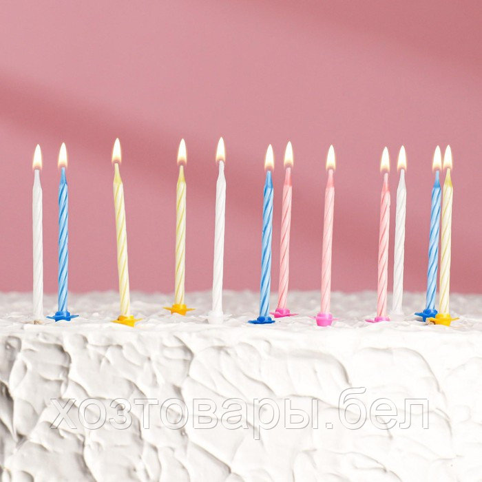 Свечи для торта «Яркая полоска», набор: 24 шт и 12 подставок - фото 1 - id-p168044992