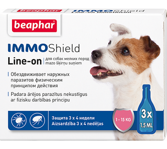 Beaphar IMMO SHIELD LINE-ON DOG 3×1.5 мл. Капли от паразитов для собак мелких пород