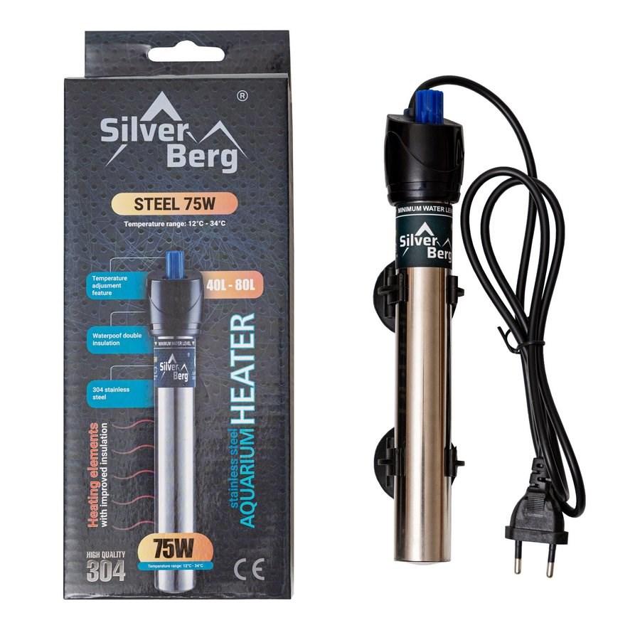 Silver Berg Нагреватель Silver Berg Steel 75W, для аквариума от 40 до 80 л.