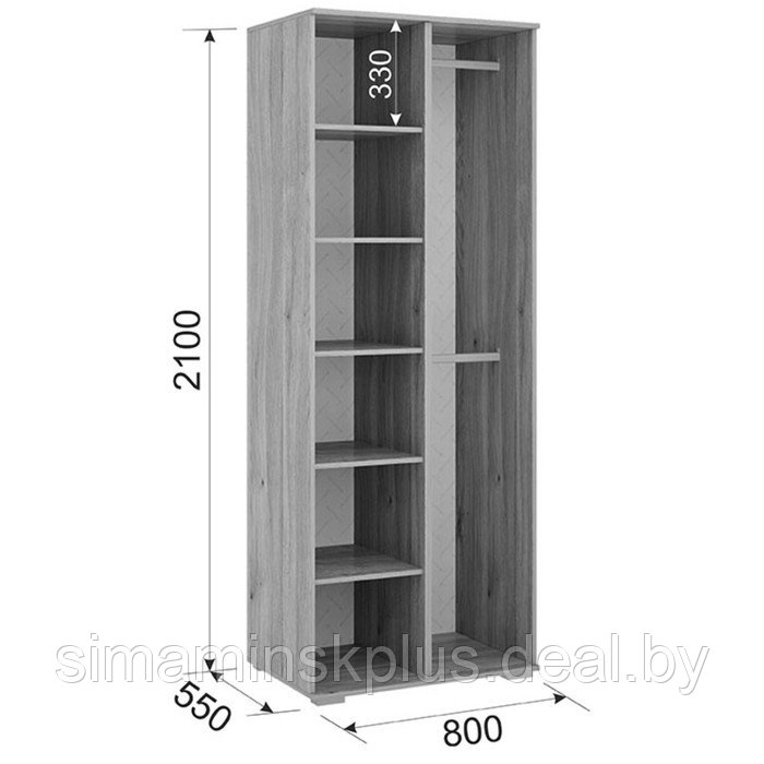 Шкаф двухдверный «Лайк 03.01», 800 × 550 × 2100 мм, цвет дуб мария / галька - фото 3 - id-p190734902